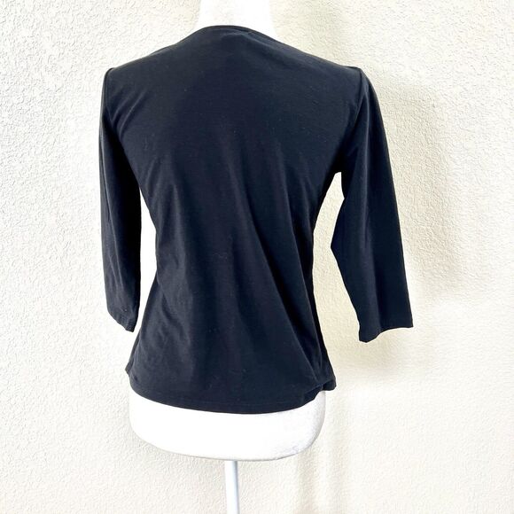 Talbots Top Womens Small Petite Black Beaded Neck 3/4 Sleeve Round Neck Casual - Picture 5 of 9